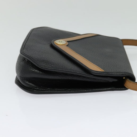 Christian Dior Shoulder Bag Leather Black Gold Auth BA2043
