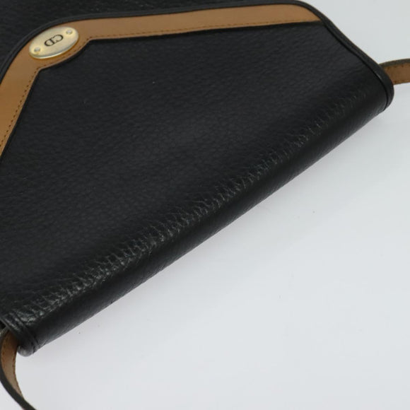 Christian Dior Shoulder Bag Leather Black Gold Auth BA2043