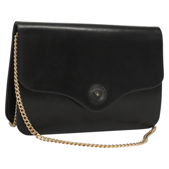 Christian Dior Chain Shoulder Bag Leather Black Gold Auth BA2045