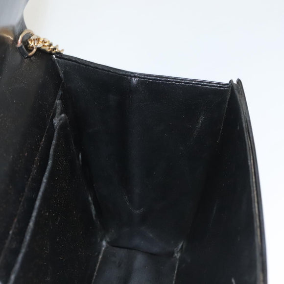 Christian Dior Chain Shoulder Bag Leather Black Gold Auth BA2045