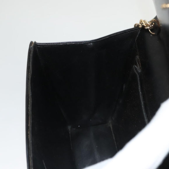 Christian Dior Chain Shoulder Bag Leather Black Gold Auth BA2045