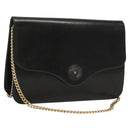 Christian Dior Chain Shoulder Bag Leather Black Gold Auth BA2045-1