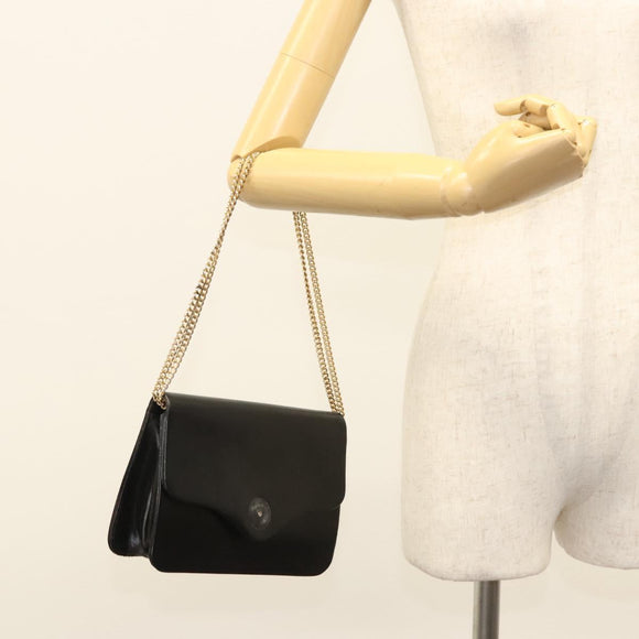 Christian Dior Chain Shoulder Bag Leather Black Gold Auth BA2045