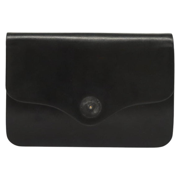 Christian Dior Chain Shoulder Bag Leather Black Gold Auth BA2045