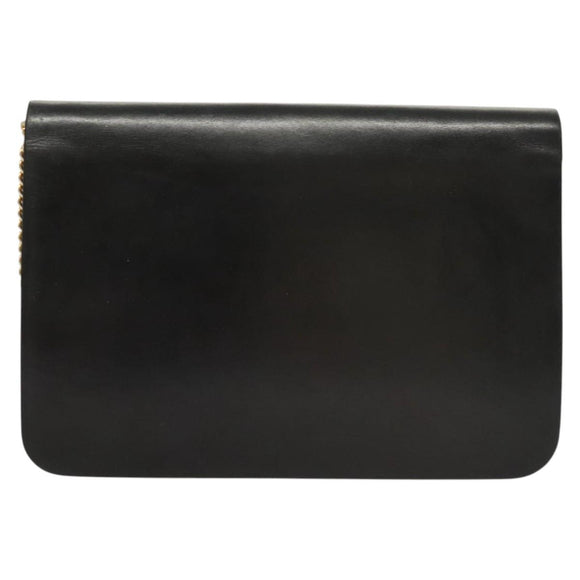 Christian Dior Chain Shoulder Bag Leather Black Gold Auth BA2045
