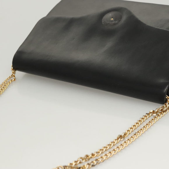 Christian Dior Chain Shoulder Bag Leather Black Gold Auth BA2045
