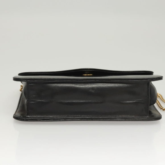 Christian Dior Chain Shoulder Bag Leather Black Gold Auth BA2045