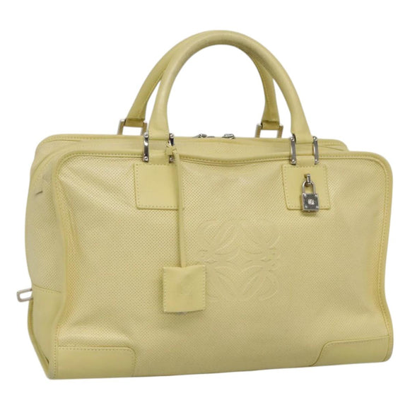 LOEWE Anagram Hand Bag Leather Light Yellow Silver Auth BA2054