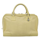 LOEWE Anagram Hand Bag Leather Light Yellow Silver Auth BA2054-13