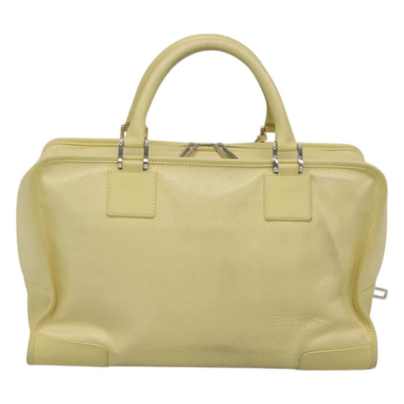 LOEWE Anagram Hand Bag Leather Light Yellow Silver Auth BA2054