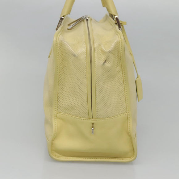 LOEWE Anagram Hand Bag Leather Light Yellow Silver Auth BA2054