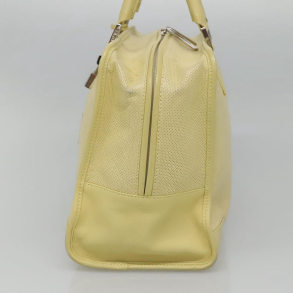 LOEWE Anagram Hand Bag Leather Light Yellow Silver Auth BA2054