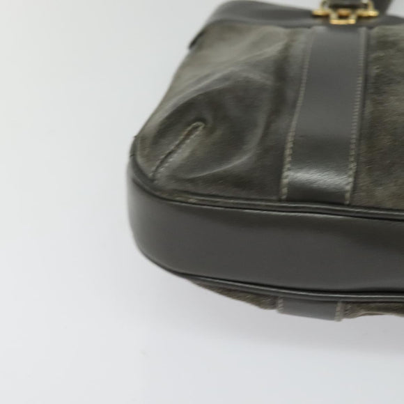 CELINE Hand Bag Suede Leather Gray Gold Auth BA2092