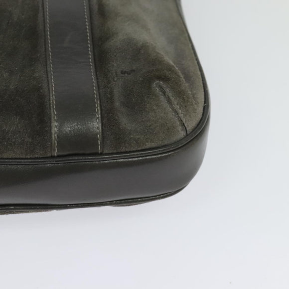 CELINE Hand Bag Suede Leather Gray Gold Auth BA2092