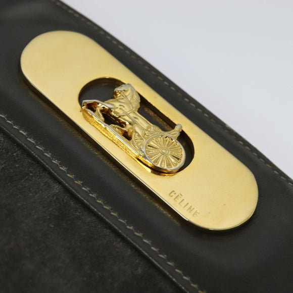 CELINE Hand Bag Suede Leather Gray Gold Auth BA2092
