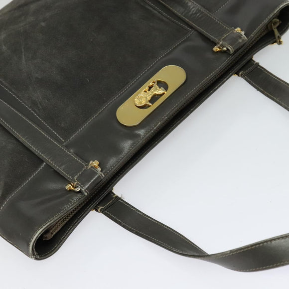 CELINE Hand Bag Suede Leather Gray Gold Auth BA2092