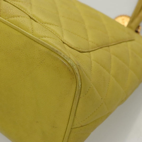 CHANEL COCO Mark Tote Bag Caviar Skin Yellow Gold CC Auth BA2094