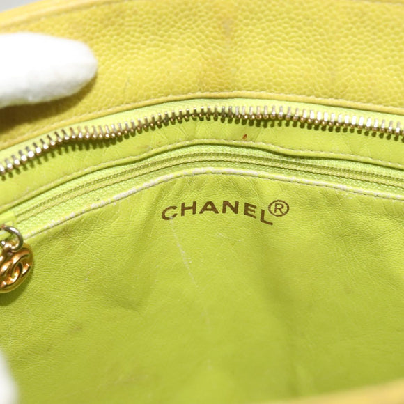 CHANEL COCO Mark Tote Bag Caviar Skin Yellow Gold CC Auth BA2094