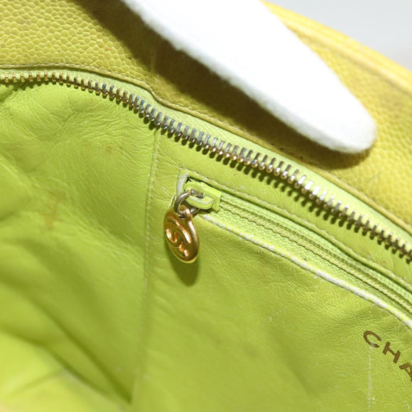 CHANEL COCO Mark Tote Bag Caviar Skin Yellow Gold CC Auth BA2094