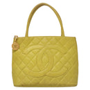 CHANEL COCO Mark Tote Bag Caviar Skin Yellow Gold CC Auth BA2094-13