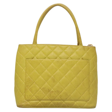 CHANEL COCO Mark Tote Bag Caviar Skin Yellow Gold CC Auth BA2094 - 0
