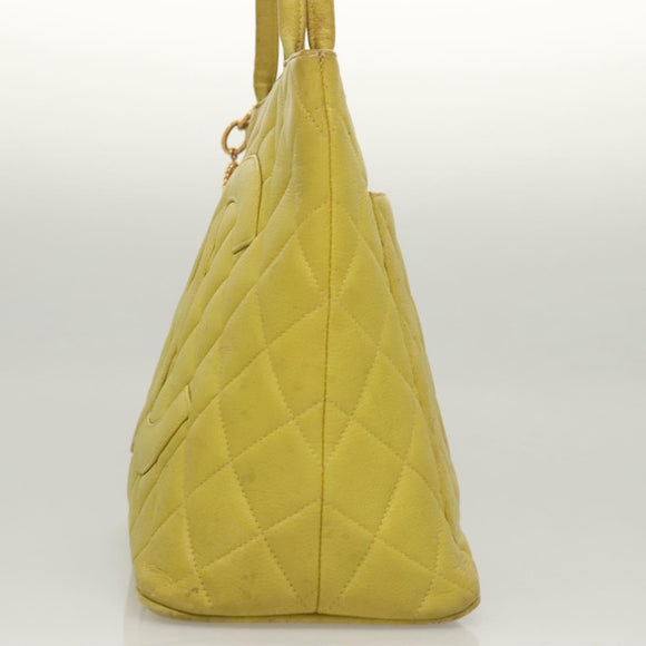 CHANEL COCO Mark Tote Bag Caviar Skin Yellow Gold CC Auth BA2094