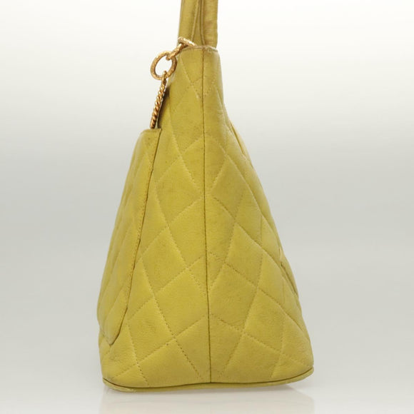 CHANEL COCO Mark Tote Bag Caviar Skin Yellow Gold CC Auth BA2094