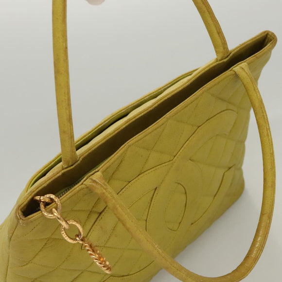 CHANEL COCO Mark Tote Bag Caviar Skin Yellow Gold CC Auth BA2094