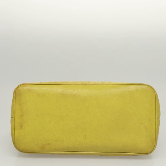 CHANEL COCO Mark Tote Bag Caviar Skin Yellow Gold CC Auth BA2094
