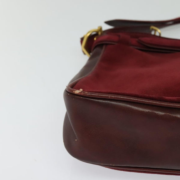 CARTIER Shoulder Bag Suede Wine Red Gold Auth BA2097