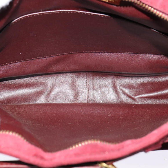 CARTIER Shoulder Bag Suede Wine Red Gold Auth BA2097