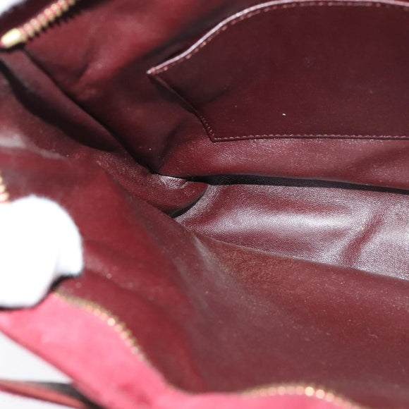 CARTIER Shoulder Bag Suede Wine Red Gold Auth BA2097