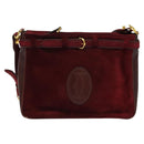 CARTIER Shoulder Bag Suede Wine Red Gold Auth BA2097-13