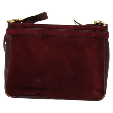 CARTIER Shoulder Bag Suede Wine Red Gold Auth BA2097 - 0