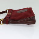 CARTIER Shoulder Bag Suede Wine Red Gold Auth BA2097-3