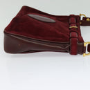 CARTIER Shoulder Bag Suede Wine Red Gold Auth BA2097-4