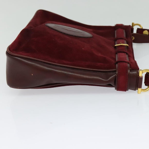 CARTIER Shoulder Bag Suede Wine Red Gold Auth BA2097