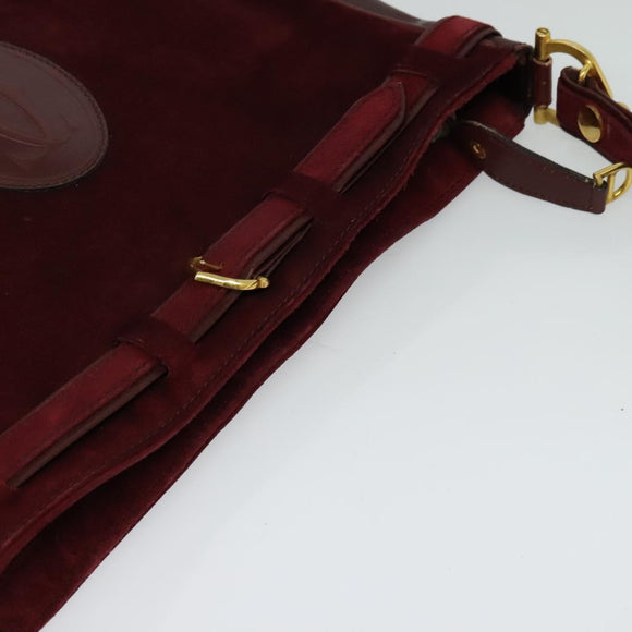 CARTIER Shoulder Bag Suede Wine Red Gold Auth BA2097