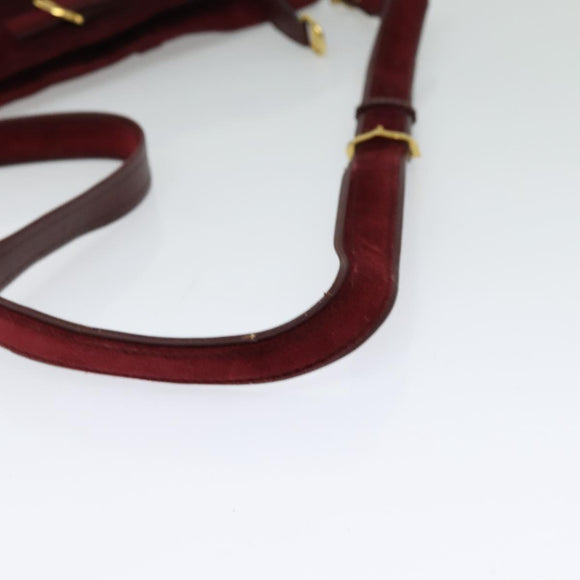CARTIER Shoulder Bag Suede Wine Red Gold Auth BA2097