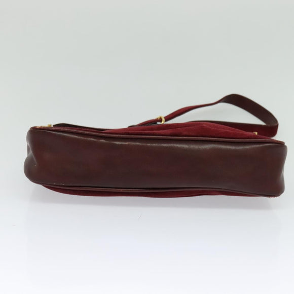CARTIER Shoulder Bag Suede Wine Red Gold Auth BA2097