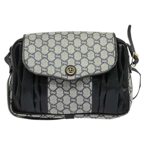 GUCCI GG Plus Supreme Shoulder Bag PVC Navy Gold Auth BA2101