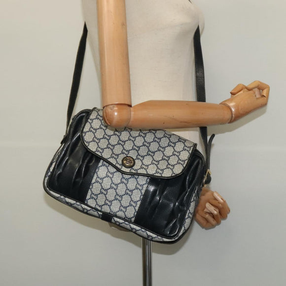 GUCCI GG Plus Supreme Shoulder Bag PVC Navy Gold Auth BA2101