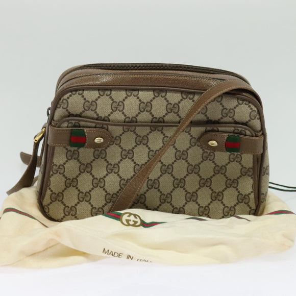 GUCCI GG Supreme Web Sherry Line Shoulder Bag PVC Beige 66 02 049 Auth BA2105