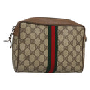 GUCCI GG Supreme Web Sherry Line Clutch Bag PVC Beige Red 89 01 012 Auth BA2108-1