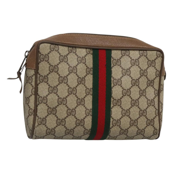 GUCCI GG Supreme Web Sherry Line Clutch Bag PVC Beige Red 89 01 012 Auth BA2108