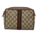 GUCCI GG Supreme Web Sherry Line Clutch Bag PVC Beige Red 89 01 012 Auth BA2108-13