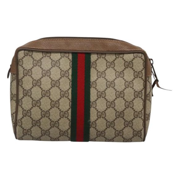 GUCCI GG Supreme Web Sherry Line Clutch Bag PVC Beige Red 89 01 012 Auth BA2108