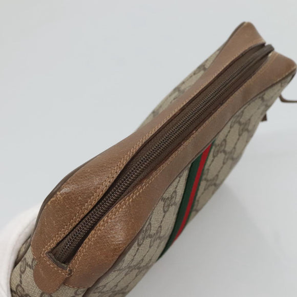 GUCCI GG Supreme Web Sherry Line Clutch Bag PVC Beige Red 89 01 012 Auth BA2108