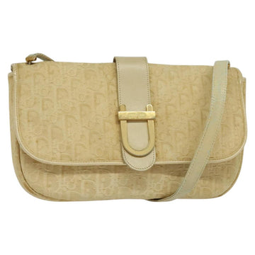 Christian Dior Trotter Canvas Shoulder Bag Beige Gold Auth BA2109