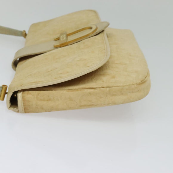 Christian Dior Trotter Canvas Shoulder Bag Beige Gold Auth BA2109